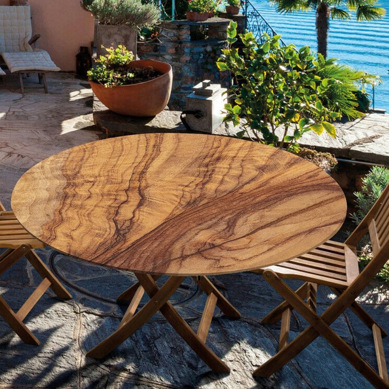 Odot Elastic Edged Round Fitted Tablecloth Protector 3D Wood Print