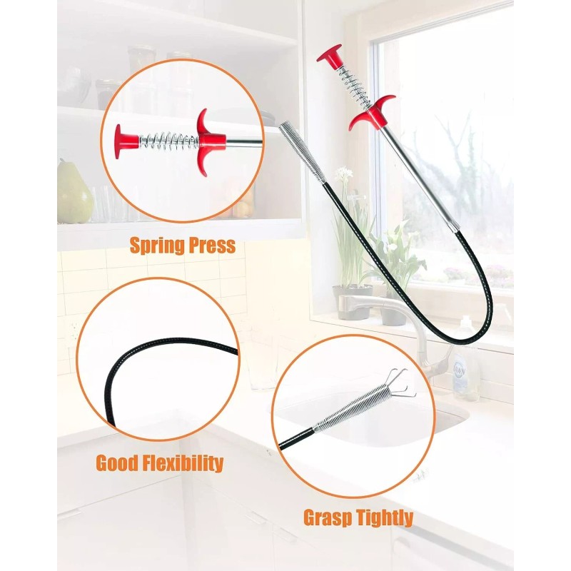 LONGGUI 25Inch Hair Drain Clog Remover Tool(6Pcs), 24Inch Drain Cleaner