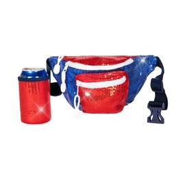 Riñonera inspirada en la bandera americana, color rojo, blanco y azul para el 4 de julio y verano, Rockets Red Glam (azul), Una talla