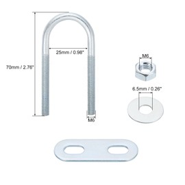 sourcing map Round U-Bolts, 2 Set 25mm Inner Width 70mm Length M6 Zinc-Plated Carbon Steel U Clamp Bolt with Nuts and Plates, for Boat Trailer