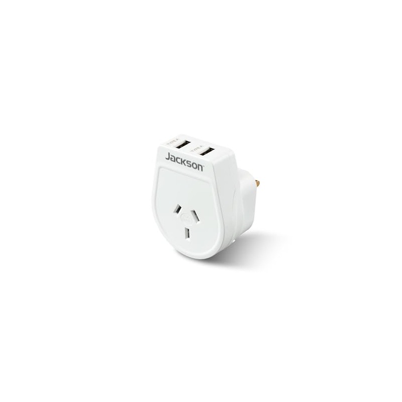Jackson AUS - UK & HK USB-A Travel Adapter, White
