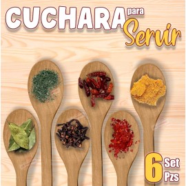 J.H. Company Set 6 Pcs Cuchara Madera Utensilio Cocina Mango Largo C1009