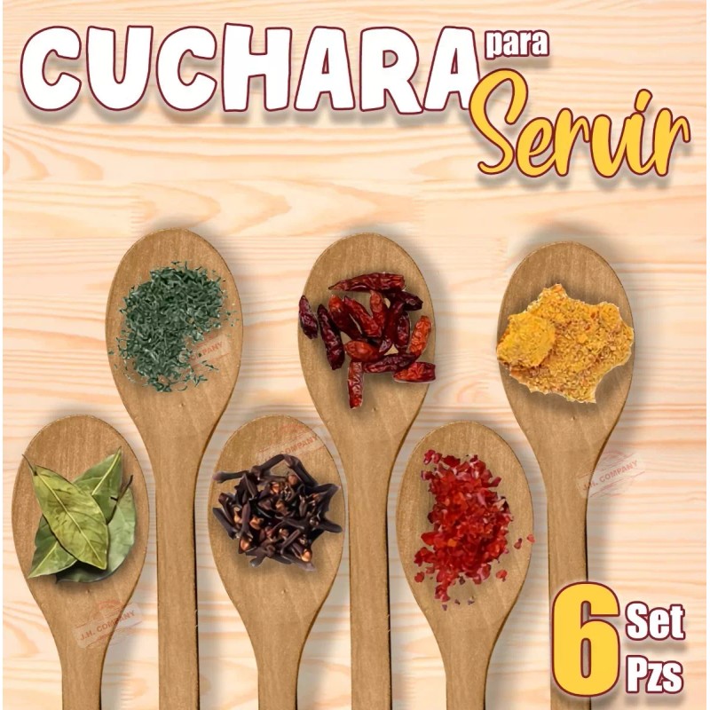 J.H. Company Set 6 Pcs Cuchara Madera Utensilio Cocina Mango