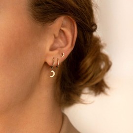 Gold 3pcs Small Moon Hoop Stacks Earrings for Women Dainty - 14k Gold Plated Studs Hypoallergenic Huggie Earrings Sets for Women Cartilage Earring Trendy Jewelry