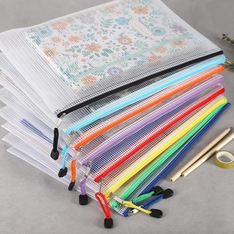 EOOUT 24pcs Mesh Zipper Pouch Bags, A4 Zipper Bags for