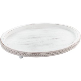 Bandeja Decorativa Ovalada de Madera con Abalorio, Estilo Rústico Shabby Chic para Mesa de Centro, Cocina, Comedor, Entrada, Decoración de Granja, Color Blanco