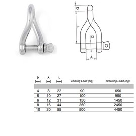 10mm Twisted Shackles Stainless Steel A4-Marine Grade (316) - for connecting Ropes, Anchors and Chains (Pack of 2)
