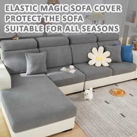 Couch Covers for Sectional Sofa Covers Washable Stretch Pet Couch Cushion Covers L Shape Dog Couch Cover Wear Resistant Anti Slip Sofa Slipcovers (Gray,Back Cover M)