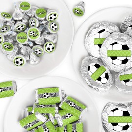 Big Dot of Happiness Goaaal - Soccer - Mini Candy Bar Wrappers, Round Candy Stickers and Circle Stickers - Baby Shower or Birthday Party Candy Favor Sticker Kit - 304 Pieces