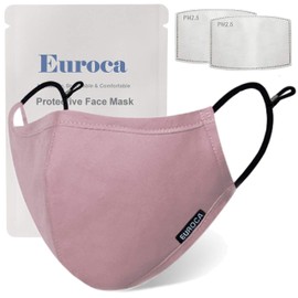 Euroca Cloth Face Mask 3 Layer Reusable Washable and Adjustable with Filter Pocket for Adult -1 Pack with 2 Filters included (Mauve, Small)