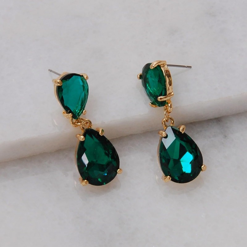 Simulated Emerald Earrings for Women - Green and Gold Earrings,