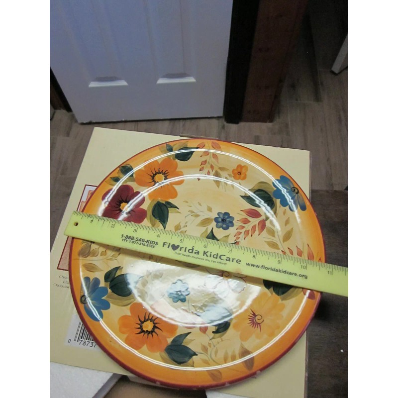 ONEIDA NIB ONEIDA KITCHEN HAND PAINTED DINNER PLATES SUNSET BOUQUET