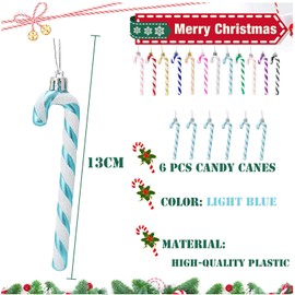 13cm Baby Blue White Candy Cane Christmas Decoration,6pcs Christmas Glitter Candy Cane,Xmas Tree Pendant Hanging Ornaments Plastic Candy Cane for Christmas Tree Decoration,Holiday New Year Party Decor