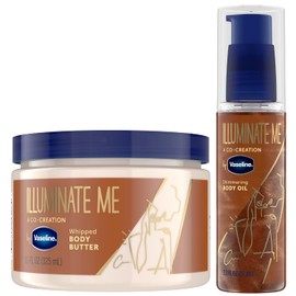 Vaseline Vaseline Illuminate Me Body Butter & Body Oil - Shimmering Body Bronzer, Hydrating Whipped Organic Shea Butter with 24-Hour Moisture for Melanin-Rich Skin, Radiant Body Glow Oil (2 Piece Set)