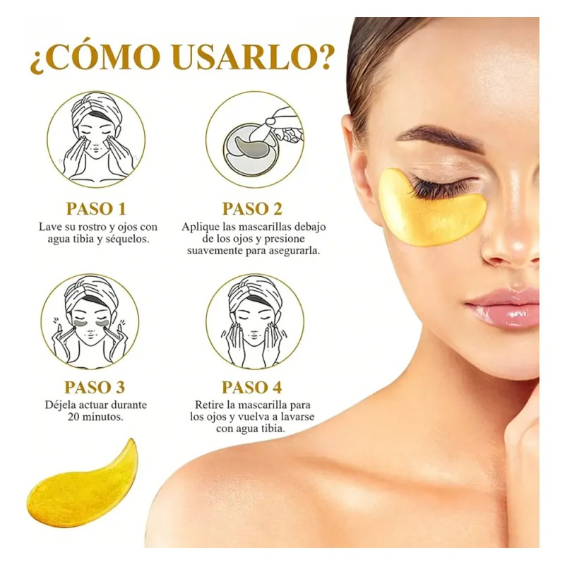 Parches De Ojos Oro 24k Colágeno Ojeras Bolsas Antiarrugas
