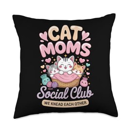 Cat Moms Social Club Kawaii Cat Mom Funny Kitty Owner Throw Pillow