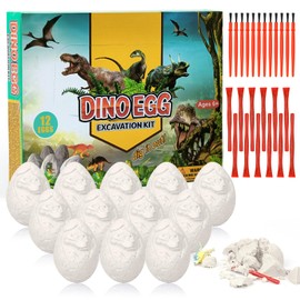 TAIHOBO Pack of 12 Dino Egg Toys, Dino Excavation Set for Children, Dino Eggs for Digging, Educational Toy for Children, Dinosaur Toy Made of Plaster Plastic for Boys and Girls from 3 Years