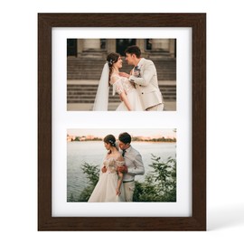 YESKAY Solid Oak Wood Frame - 9x12 Walnut Wooden Picture Frames with Real Tempered Glass,2 Opening 5x7 with Mat or 9x12 Without Mat for Wall Decor Art Photo(Color Walnut)