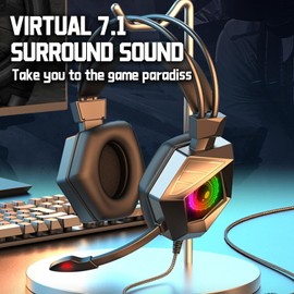 Atanivo Gaming Headset with Microphone for PC, Comfortable Ear Pads, RGB Light, Deep Bass Stereo Sound, Gaming Headphones for Noise Cancelling Mic, Switch, Controller