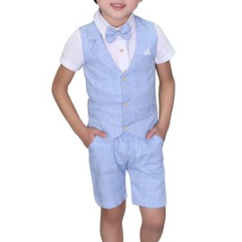 LOLANTA Children's Suit Toddler Boy Summer Wedding Festive Suits Vest Set for Children, Summer Boys Suit 4 Pieces 2–12 Years, blue