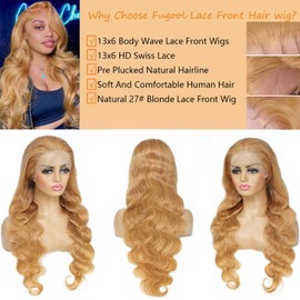 Honey Blonde Lace Front Wig Human Hair 13x6 Body Wave Hd Lace Front Wigs Human Hair Pre Plucked 180 density Blonde Lace Frontal Wig 27# Colored Wavy Human Hair Wigs For Black Women 34 Inch