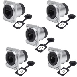 PENGLIN 5pcs RJ45 CAT6A Shielded Panel Mounting Socket D-Type RJ45 8P8C CAT6A/CAT6/CAT5 Ethernet LAN Feed-Through Network Socket with Waterproof and Dustproof Cap