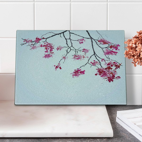 Lunarable Japanese Cutting Board, Cherry Blossom Sakura Tree Floral Branch