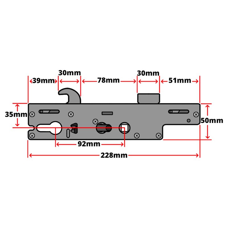 Ingenious Door Lock Alutech Gearbox 30mm Backset 92pz Single Spindle