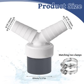 Washing Machine Drain Adapter, Double Connection for Washing Machine, 1 1/4 mm Y Adapter for Hose with Inlet Connector of 19-24 mm and Outlet 40 mm Pipe with Hose Clamp