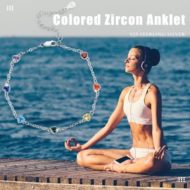 Chakra Anklet Sterling Silver Heart/Drop Shape Chakra Anklet 7 Chakras Dew Drop Summer Beach Anklet Bracelet for Heibee Women's Birthday Christmas Gifts for Women Rough Wife Girlfriend, Sterling