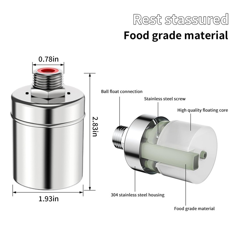 Stainless Steel Automatic Water Level Control Float Valve, 2-Pack, 1/2