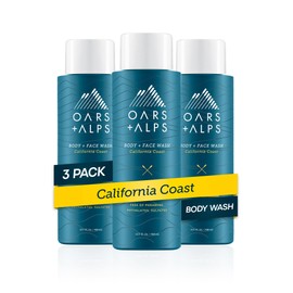 Oars + Alps Body Wash for Men, Mens Body Wash & Face Cleanser with Vitamin E & Antioxidants, Moisturizing, Paraben & Sulfate Free Cleanser, California Coast, 3pk
