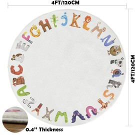 4ft Round Kids Play Rug, ABC Rug for Kids, Toddlers and Baby, Nursery Area Rug Soft Crawling Play Mat, Non Slip Alphabet Educational Rug for Children Playroom Classroom Bedroom Kids Room Decor
