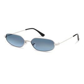 Appassal Small Oval Sunglasses For Women Men Retro Rectangle Metal Sun Glasses AP3685,Silver/Blue