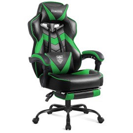 Vonesse Gaming Chair,Computer Chair with Footrest and Massage,Reclining Gaming Chairs for Adults,Big and Tall High Back Gamer Chair (Green/Black)