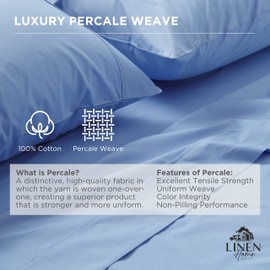 Linen Home 100% Cotton Percale 1 Flat Sheet, Full Size - Crisp, Cool and Strong Bed Linen, Luxury Breathable Sheet, Baby Blue