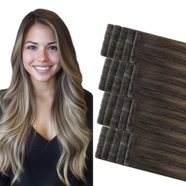 COOKAYU invisible Tape In Hair Extensions 18 Inch 40g Balayage Ombre Dark Brown to Dirty Blonde Tape In Hair Extensions 20pcs (#2/6/18-18inch)