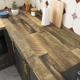 WESTICK Brown Wood Contact Paper Peel and Stick Countertops Waterproof Wood Grain Wallpaper Rustic Countertop Contact Paper Removable Wooden Vinyl Wrap for Countertops Kitchen Table Cabinet 15.8"x394"