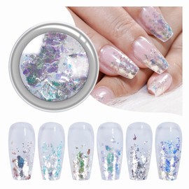 FSIXCL 6 Colors Set 0.2g/Jar Iridescent Nail Reflective Aurora Opal Flakes Irregular Chunky Powder Nail Art Decoration Make-up DIY Materials