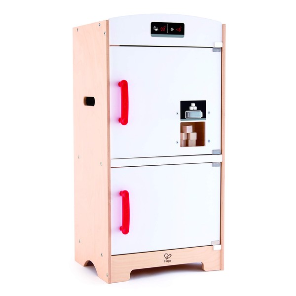 Hape Gourmet Kitchen Wooden Fridge | Cabinet Style Refrigerator Fridge Freezer with Ice Dispenser, Unique Toy Kitchen Playset for Kids