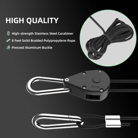 1/8 Inch Adjustable Rope Hanger, Heavy Duty Light Fixture Hangers with Reinforced Metal Gears, 8 Feet Long & 150 Lbs Weight Capacity, Loose-Proof Design, 1-Pair, 2 Pcs - CastleGreens