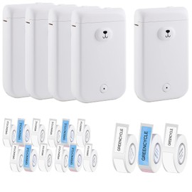 GREENCYCLE D30S 5 Set Smart Portable Thermal Label Printer Bluetooth Handheld Label Maker Machine White Compatible for Android & iOS System, D30S Wireless Sticker Maker with Tape