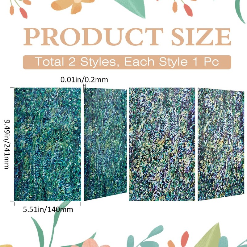 GORGECRAFT 241x140mm 2Pcs Abalone Shell Stick Abalone Veneer Sheet Green