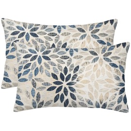 Dahlia Pillow Covers 12x20 Inch Set of 2 Summer Rust Geometric Flower Outdoor Decorative Throw Pillows Farmhouse Navy Blue Pillow Case Linen Lumbar Cushion Cover for Home Sofa Bedroom Living Room