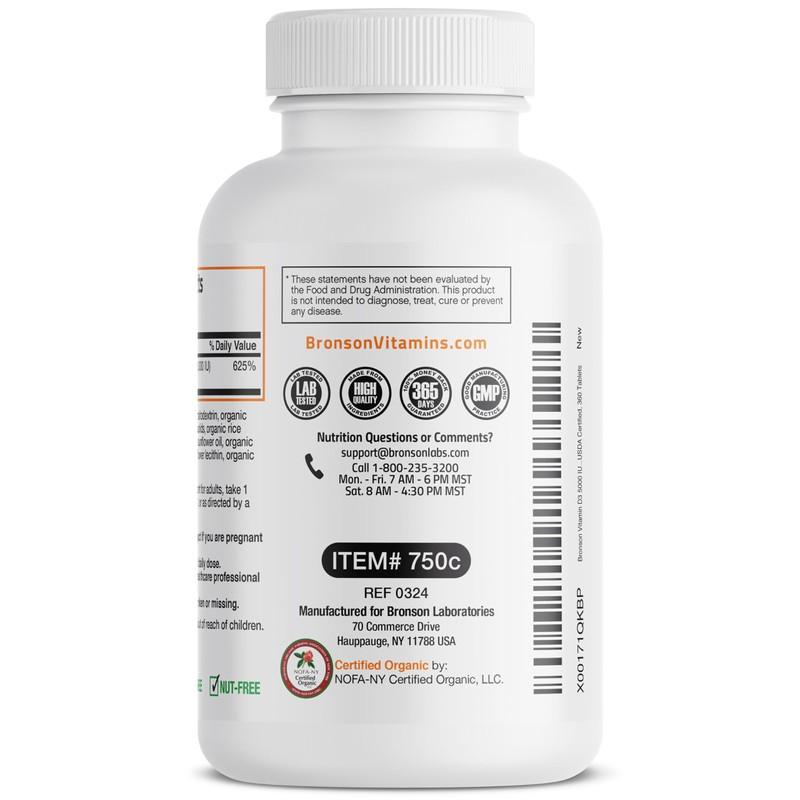 Bronson Vitamin D3 5,000 IU (125 mcg) Certified Organic High