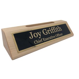 Made in America Name Plate for Desk with Business Card Holder, Engraved Name Plate (Maple w/Business Card Holder)