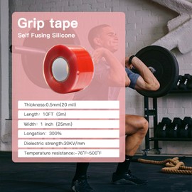AIKESIWAY Fusion Grip Tape – Silicone Grip Tape for Handles,Pull Up Bars, Barbells, Dumbbells, Sports and Gym Equipment, Steering Wheel Tape, Self Fusing Rubber Grip Tape (Red, 10 FT)