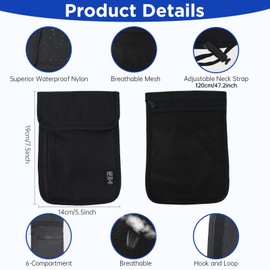 RFID Blocking Neck Pouch, Passport Holder Neck Wallet, Anti-Theft Travel Document Chest Pocket, Neck Document Organiser Bag, Waterproof Travel Wallet with Adjustable Neck Strap for Cash Credit Cards