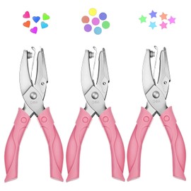 3 Pcs Hole Punch,BetterJonny Handheld Metal Single Hole Paper Punch Round Star Shape with Soft Grip Hand Punch Round Hole for Piercing Mount DIY Tools Process Scrap Label