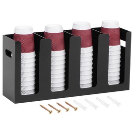uxcell Wall Mount Disposable Coffee Cup Dispenser with Handles, Hot/Cold Drink Cup and Lid Holder Countertop Acrylic Cup Lid Storage Organizer for Bathroom(4 Compartments, Black)